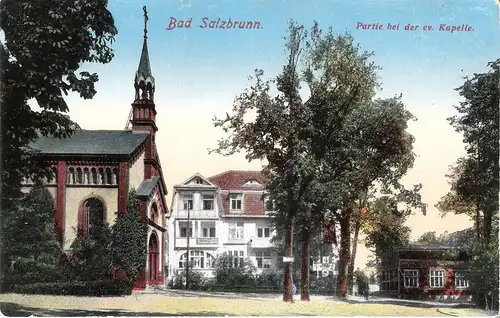 Bad Salzbrunn - Partie bei der ev. Kapelle ca. von 1920 (004AK)