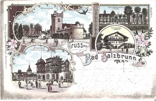 Gruss aus Salzbrunn - 4 Ansichten von 1898 (017AK) 