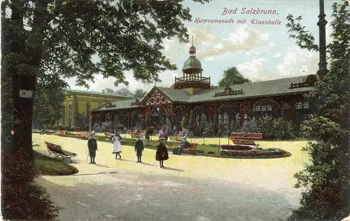 Bad Salzbrunn - Kurpromenade mit Elisenhalle von 1898 (032AK)