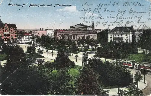 Dresden-N - Albertplatz mit Alberttheater v. 1920 (056AK)