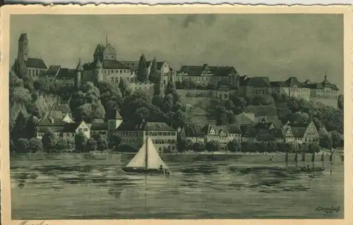 Meersburg v. 1936 Burgansicht mit Dorf (AK1453)