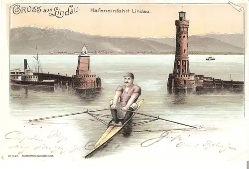 Gruss aus Lindau - Hafeneinfahrt von Lindau von 1897 (L002AK)