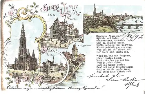 Gruss aus Ulm - 5 Ansichten mit Gedicht von 1897 (L005AK)