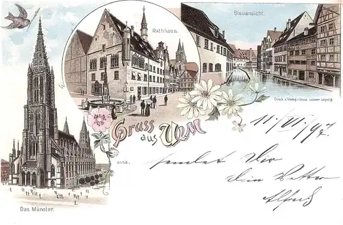 Gruss aus Ulm - 3 Ansichten von 1897 (L007AK) 