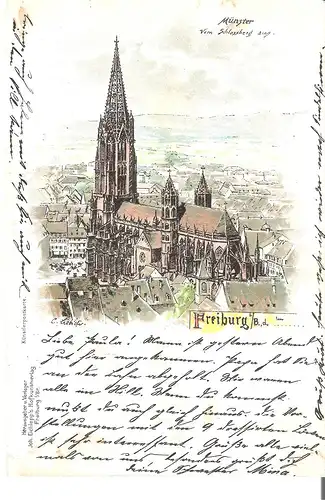 Freiburg i.B. - Münster vom Schlossberg aus von 1898 (L027AK)