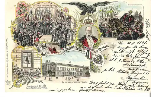 Kaiser Wilhelm der Große - 4 Ansichten und Portait mit Krone von 1898 (L030AK) 