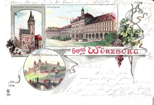 Gruss aus Würzburg - 3 Ansichten von 1899 (L033AK)