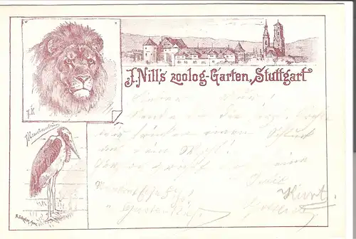 J.Nill\'s zoolog-Garten\"Stuttgart\" - Tiere und Stadtansicht von 1899 (L043AK)