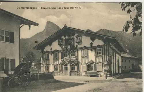 Oberammergau v. 1932 Bürgermeister Lang-Haus mit Kofel und Pferdekutsche (AK1520)