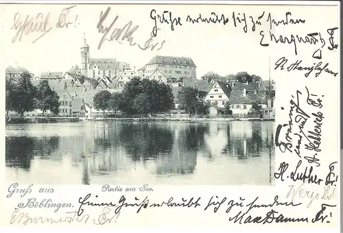 Gruß aus Böblingen v. 1901 Partie am See mit Gasthof (L047AK)