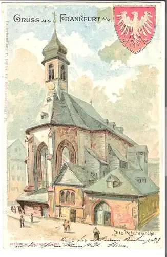 Gruss aus Frankfurt a.M. - Alte Peterskirche und Stadtwappen von 1901 (L054AK)