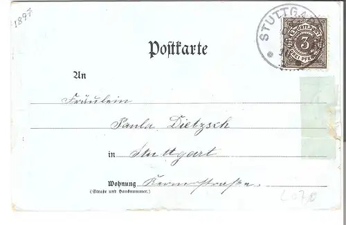 Gruss aus Stuttgart - Stadtansicht und Eberhardts Gruppe von 1897 (L070AK) 