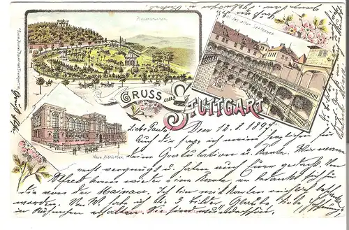 Gruss aus Stuttgart -  3 Ansichten von 1897 (L074AK)