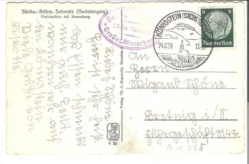 Probischtor mit Rosenberg - Sächsiche-Böhmische Schweiz - (Sudetengau) von 1939 (085AK)