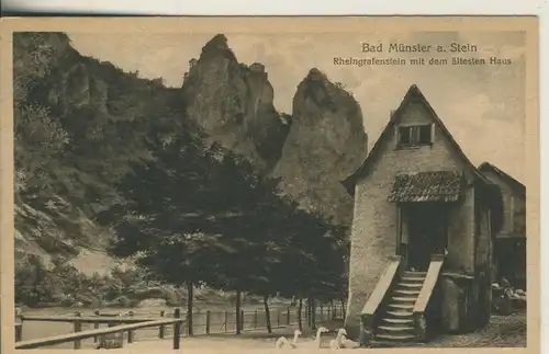 Bad Münster a. Stein v. 1926 Rheingrafenstein mit dem ältesten Haus (AK1607)