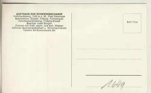 Schonach v. 1958 Gasthaus zur Schwedenschanze mit Schwedenkreuz (AK1641)
