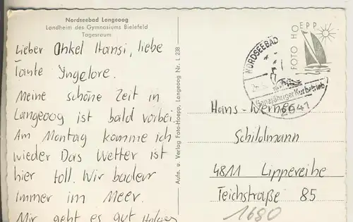 Langeoog v. 1963 Landheim des Gymnasium Bielefeld - Tagesraum (AK1680)