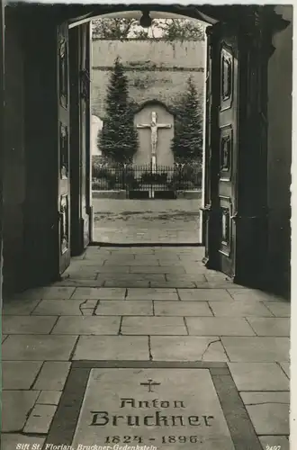 St. Florian v. 1963 Anton Bruckner - Gedenkstein mit Kreuz (AK1763)