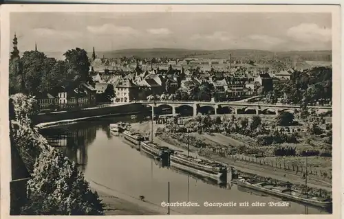 Saarbrücken v. 1939 Saarpartie mit Teil-Stadt-Ansicht (AK2060)