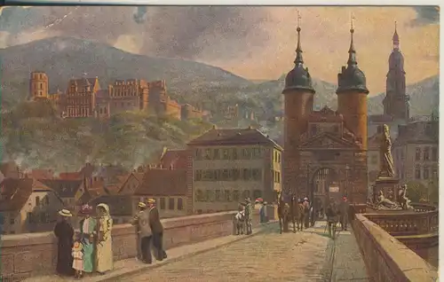 Heidelberg v. 1924 Die alte Neckerbrücke mit Schloß (AK2256)