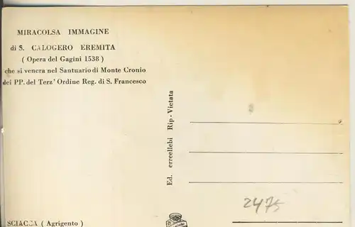 Miracolsa Immagine di S. Calogero Eremita v. 1952 (AK2475)