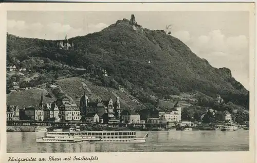 Königswinter v. 1950 Rhein mit Drachenfels (AK2711)