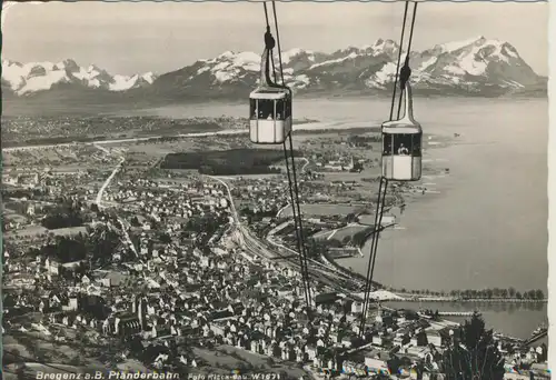 Bregenz v. 1958 Stadtansicht mit Pfänder-Seil-Bahn (AK2993)