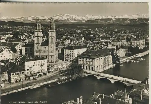 Zürich v. 1965 Teil-Stadt-Ansicht mit den Alpen (AK3036)