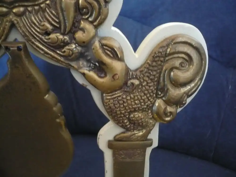 Tischgong - Bronze/Messing auf Holzgestell und Holzkloppel - ca. 19.Jhd (811) Preis reduziert 6