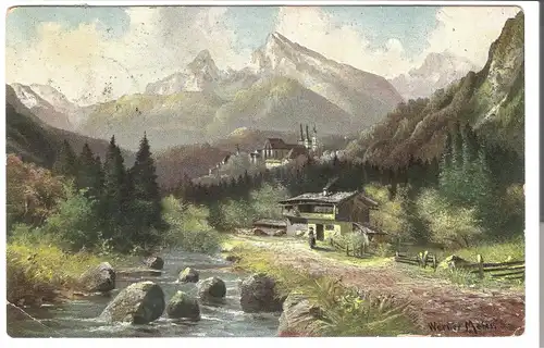 Berglandschaft mit Dorf - Maler Werner Meier von 1912 (AK3623)