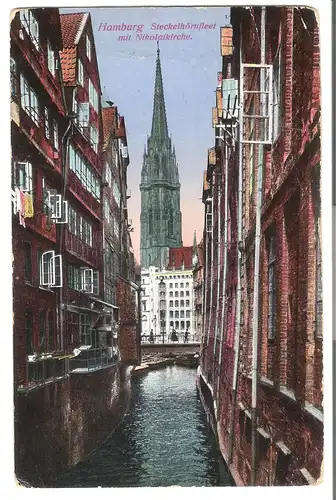 Hamburg - Stöckelhörnfleet mit Nikolaikirche von 1915 (AK3624)