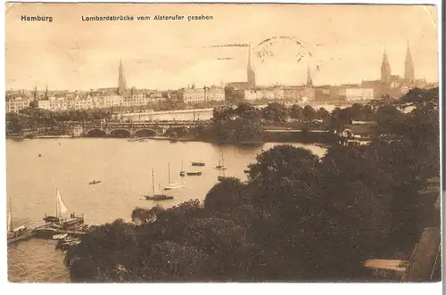 Hamburg - Lombardsbrücke vom Alsterufer gesehen - von 1921 (AK3654)