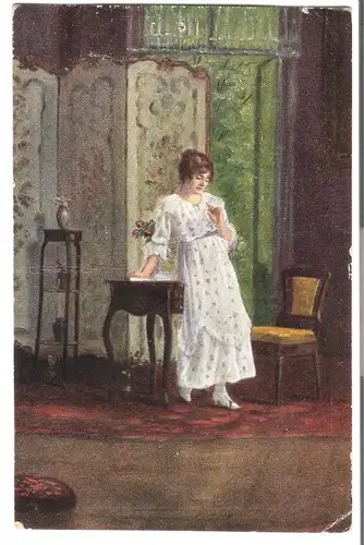 Junge Frau betrachtet Ring - von 1923 (AK3739)