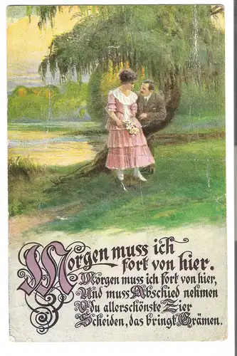 Liebespaar in Baum posiert - mit Lied-Strophe - von ca. 1921 (AK3744)