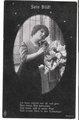 Junge Frau Bild haltend - mit Spruch - von 1922 (AK3745)