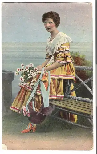 Junge Frau im Frühlingslook - von 1923 (AK3747)