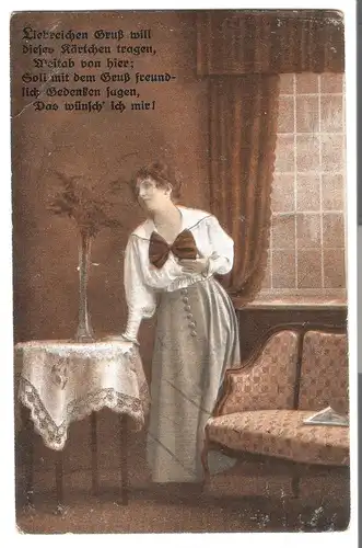 Junge Frau in Gedanken an ihren Liebsten im Felde - von 1917 (AK3774) 