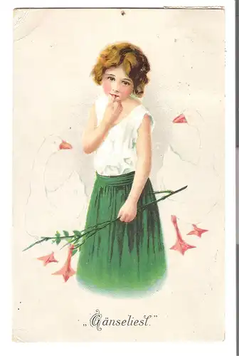 \"Gänseliesl\" - Mädchen mit 2 Gänsen - von 1923 (AK3785)