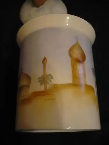 Großes Tabak-Gefäß aus Porzellan - Deckel-Griff Pfeife - Deko umlaufend Moscheen (820) Preis reduziert