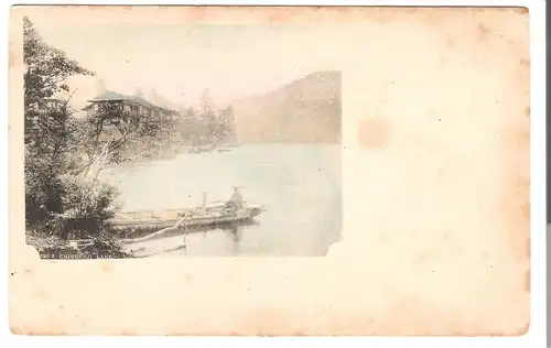 Temple am See mit Fischer im Vordergrund - Japan - von 1904 (AK4061)