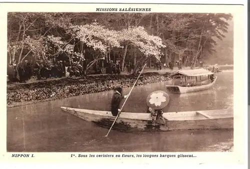 Nippon I. - Sous les cerisiers en fleurs, les longues barques glissent.... - Japan - von 1956 (AK4111)