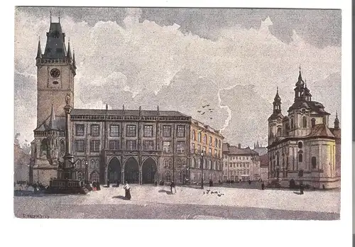 Prag - altes Rathaus und russische Kirche - von 1912 (AK4135)
