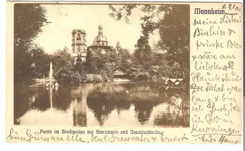 Mannheim - Partie im Stadtgarten mit Sternwarte und Jesuitenkirche v. 1903 (AK3506)