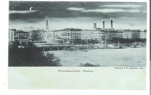 Hamburg - Reesendammsbrücke bei Nacht von 1897 (AK4259)