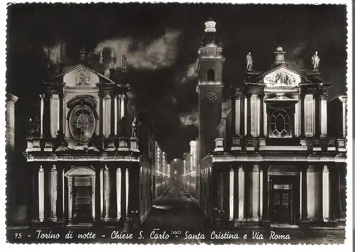 Torino bei Nacht - Chiese S.Carlo e Via Roma v. 1942 (AK3803)