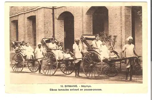 Elèves tamoules arrivant en pousse-pousse - Birmanie v. 1907 (AK4363)
