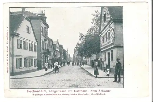 Fechenheim, Langstrasse mit Gasthaus \"Zum Schwan\" - Jubiläumskarte v. 1906 (AK4433)