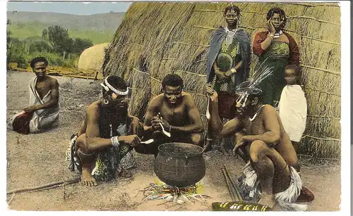 Port Elisabeth - Stammes-Familie beim Kochen. von 1906 (AK4451)