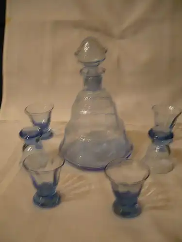 Blau-Glas - Likör-Karaffe mit 6 Gläsern - älter (915) Preis reduziert