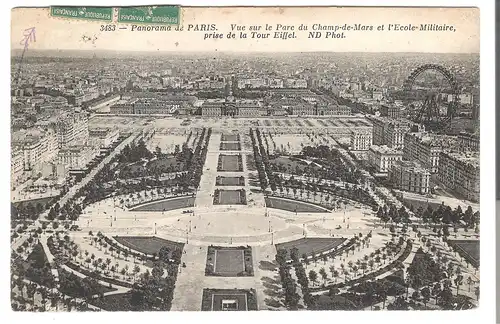Paris - Panorama - Vue sur le Parc du Champ-de-Mars et l'Ecole Militaire, pris de la Tour Eiffel von 1913 (AK4607)